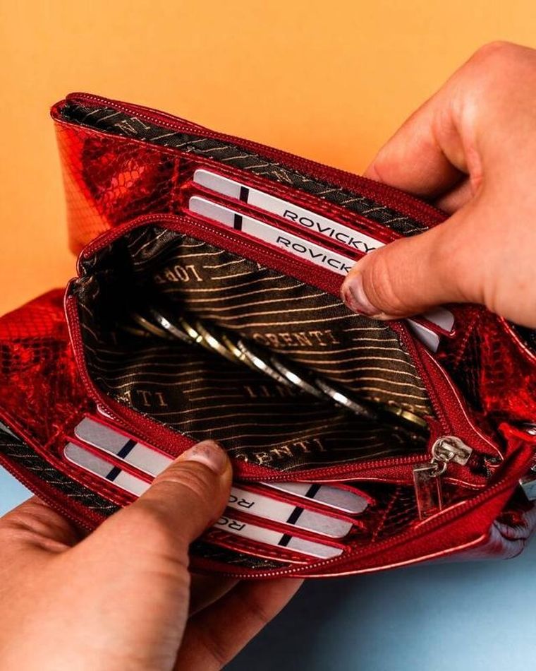 Portfel, czerwony, skórzany, RFID, Lorenti