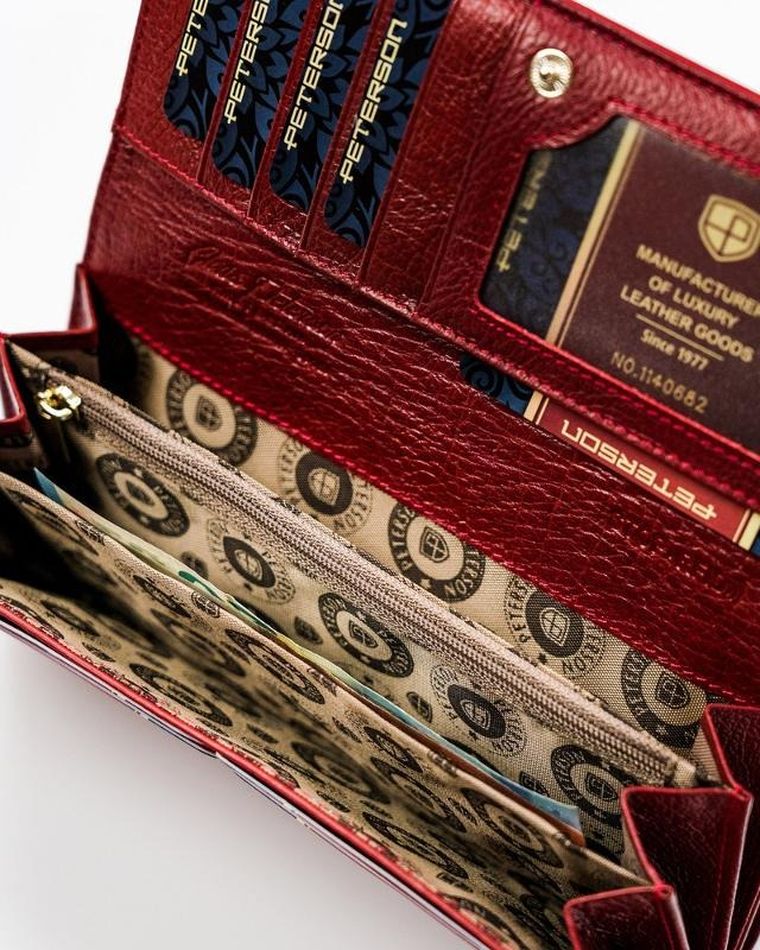 Portfel, czerwony, skórzany, RFID, Peterson