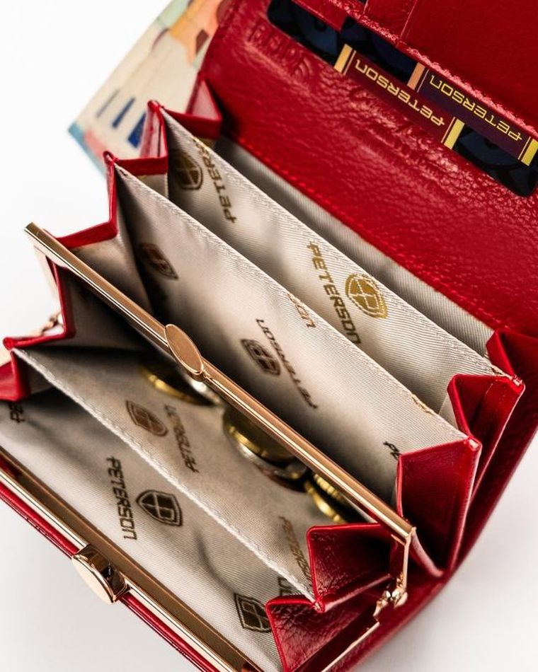 Portfel, czerwony, skórzany, RFID, Peterson