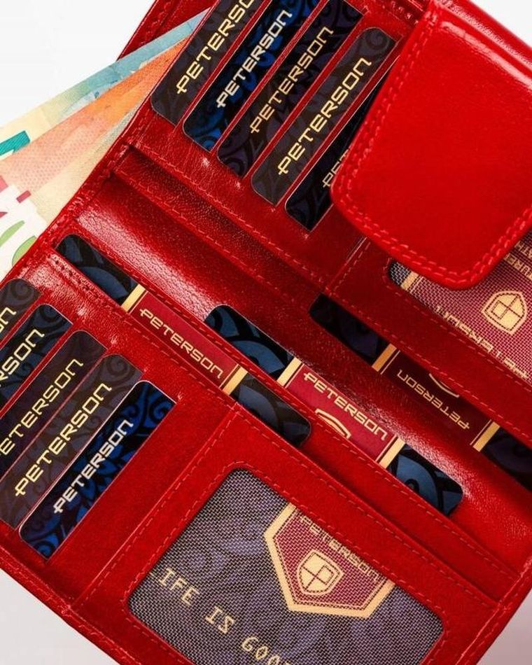 Portfel, czerwony, skórzany, RFID, Peterson