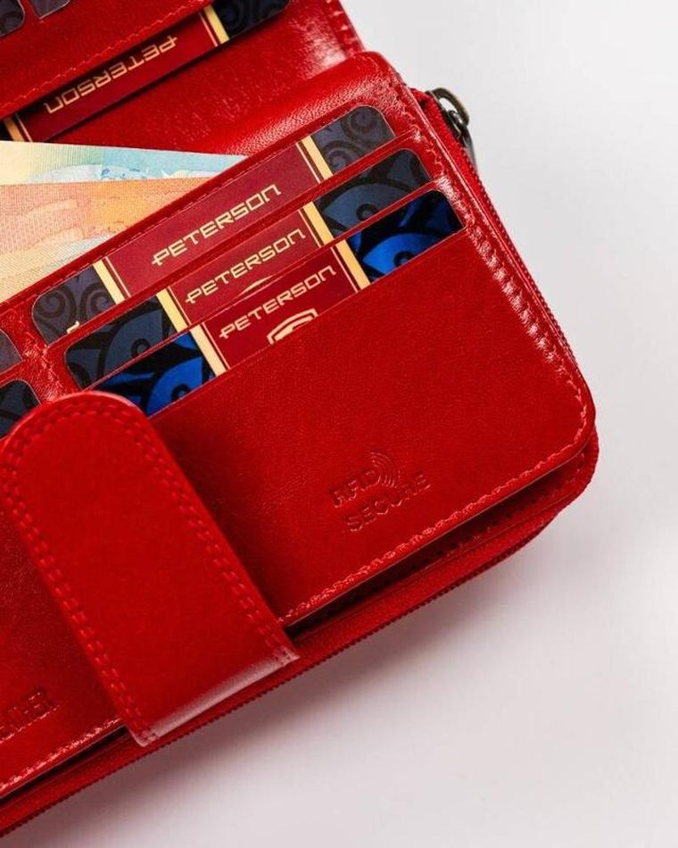 Portfel, czerwony, skórzany, RFID, Peterson