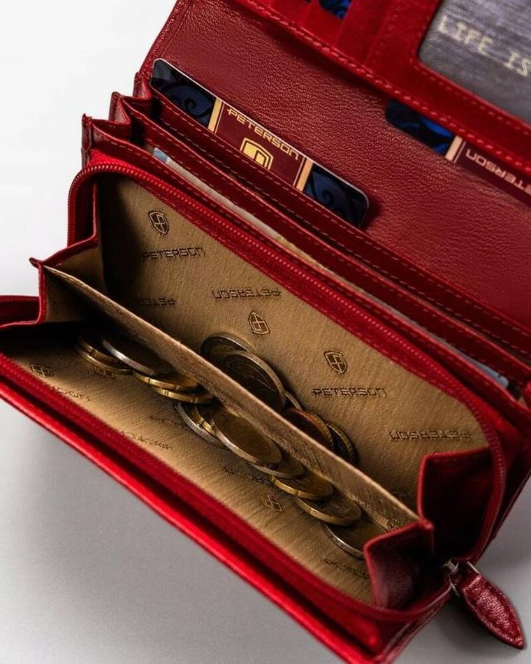 Portfel, czerwony, skórzany, RFID, Peterson