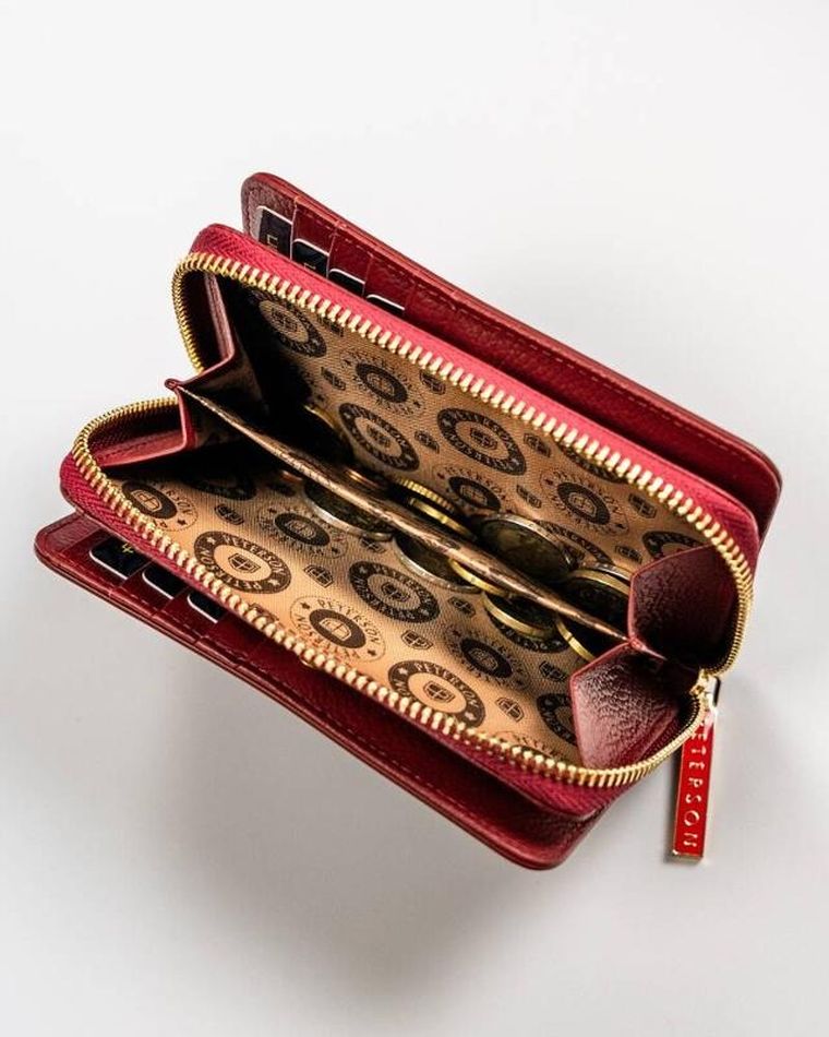 Portfel, czerwony, skórzany, RFID, Peterson