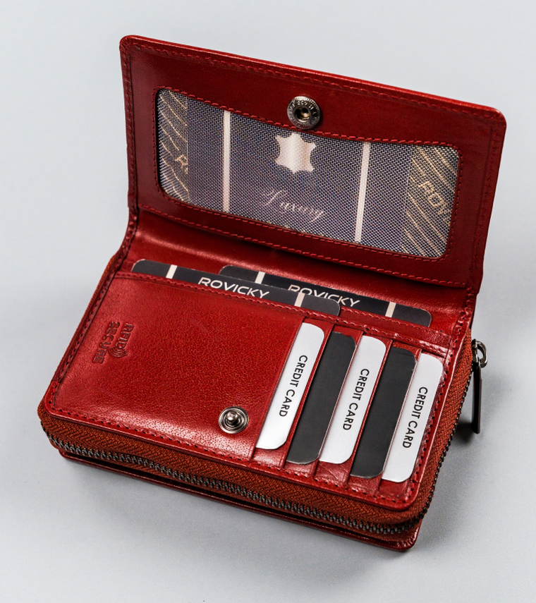 Portfel, czerwony, skórzany, RFID, Rovicky