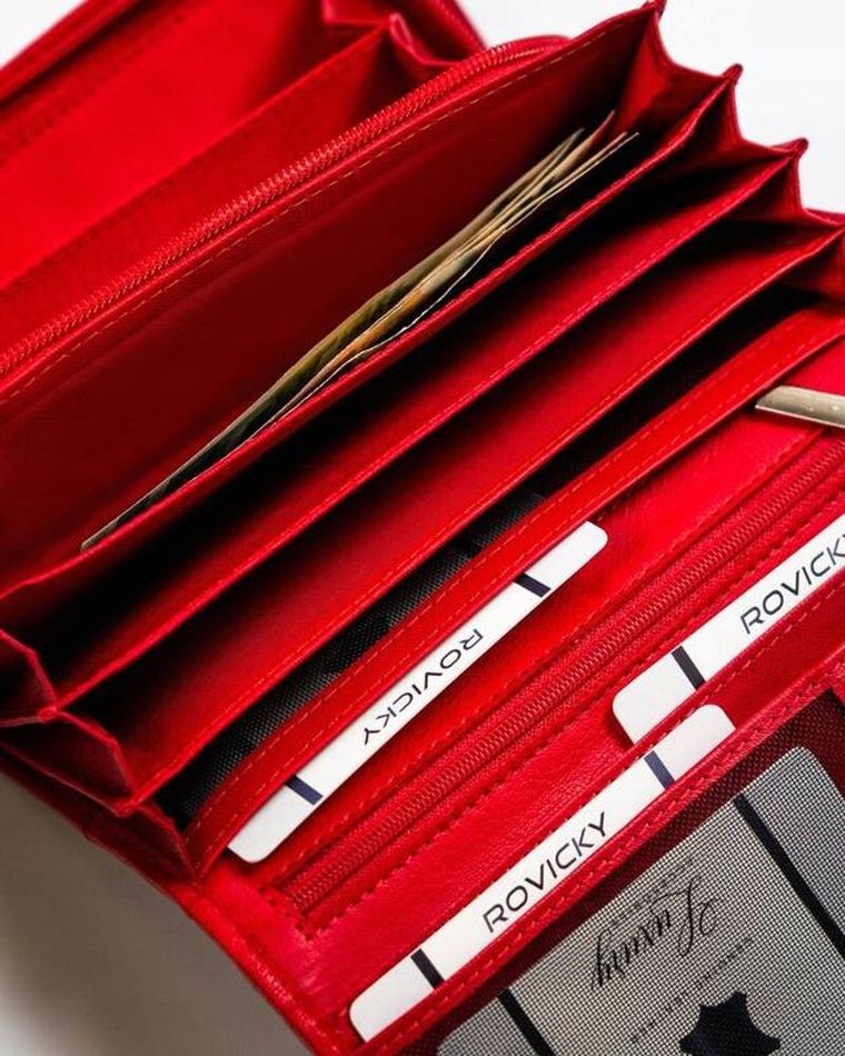 Portfel, czerwony, skórzany, RFID, Rovicky