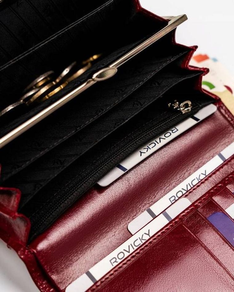 Portfel, czerwony, skórzany, RFID, Rovicky