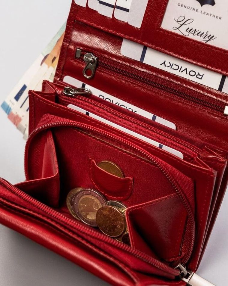 Portfel, czerwony, skórzany, Rovicky