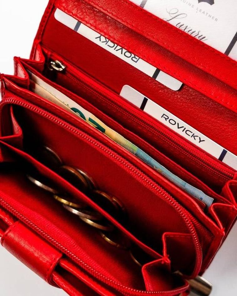 Portfel, czerwony, skórzany, Rovicky