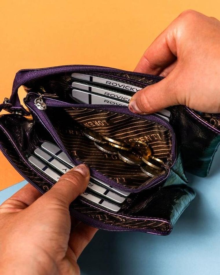 Portfel, fioletowy, skórzany, RFID, Lorenti