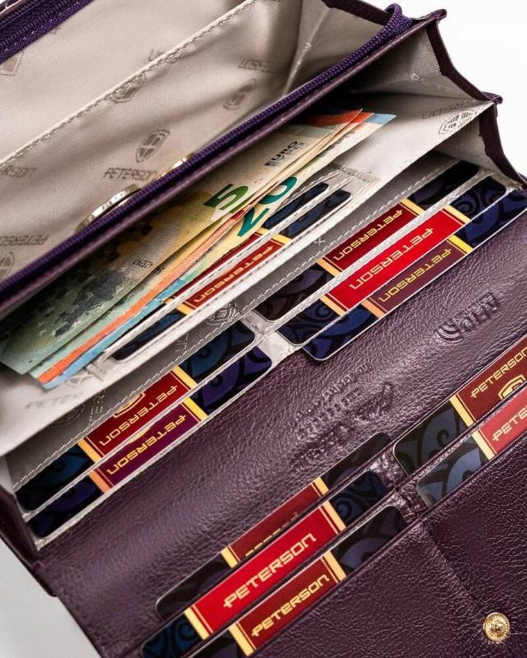 Portfel, fioletowy, skórzany, RFID, Peterson