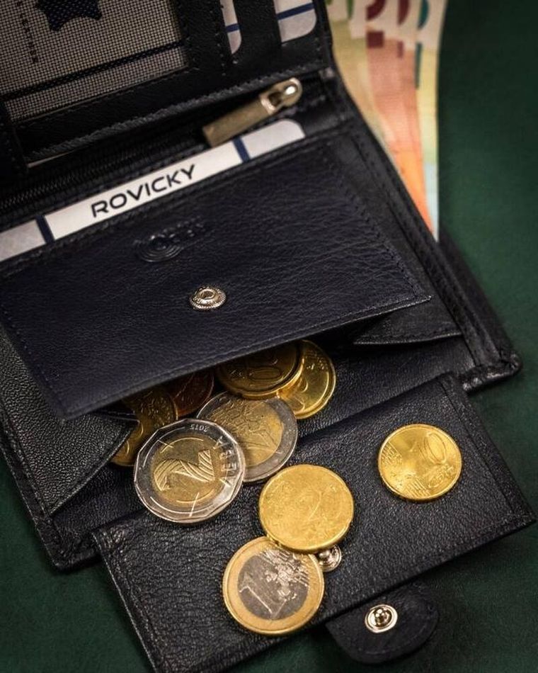 Portfel, granatowy, skórzany, RFID, Rovicky