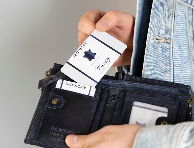 Portfel, granatowy, skórzany, RFID, Rovicky