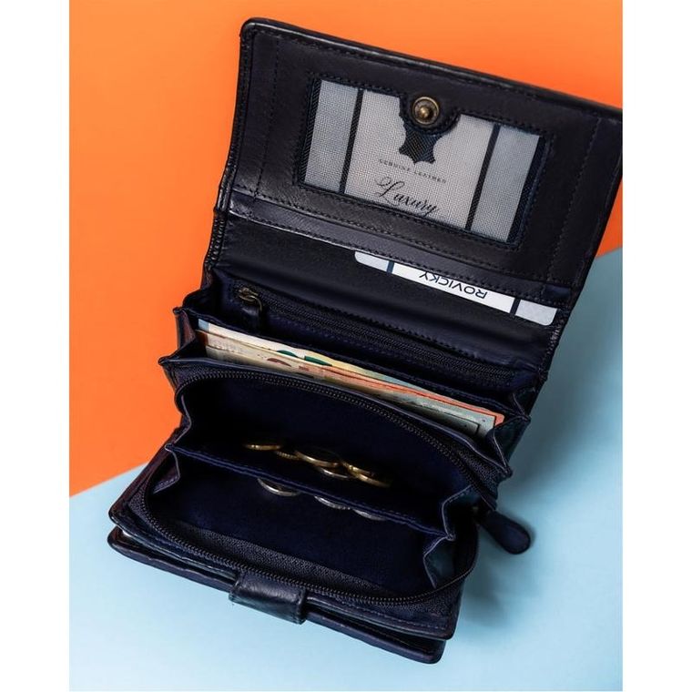 Portfel, granatowy, skórzany, RFID, Rovicky