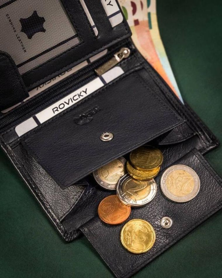 Portfel, granatowy, skórzany, Rovicky
