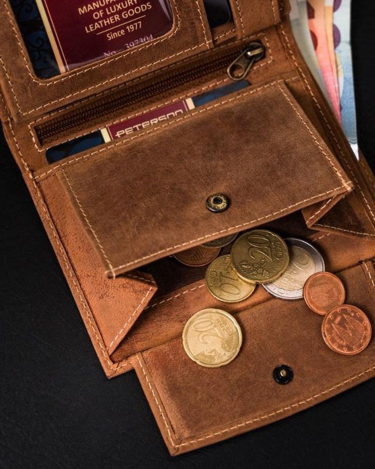 Portfel na karty, brązowy, skórzany, Peterson