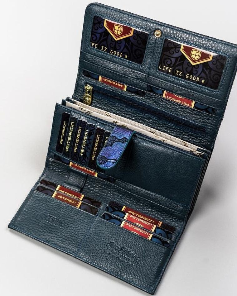 Portfel, niebieski, skórzany, Peterson