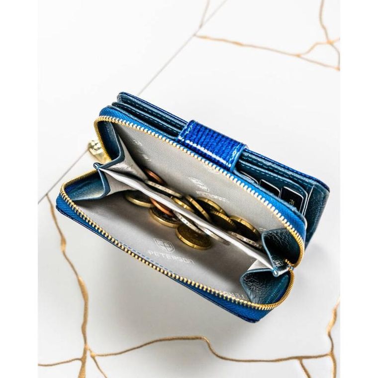 Portfel, niebieski, skórzany, RFID, Peterson