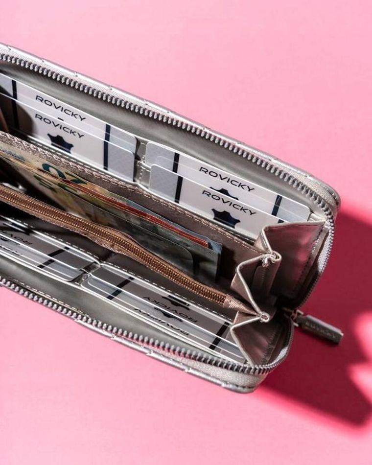 Portfel-piórnik, srebrny, skóra ekologiczna, Rovicky