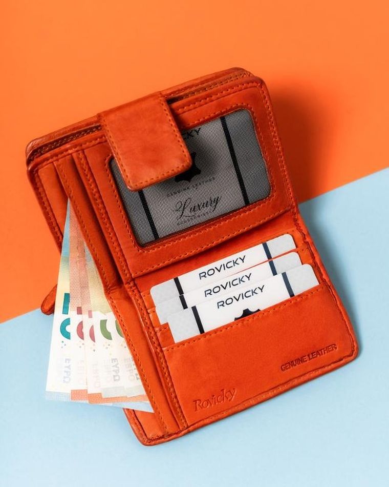 Portfel, pomarańczowy, skórzany, Rovicky