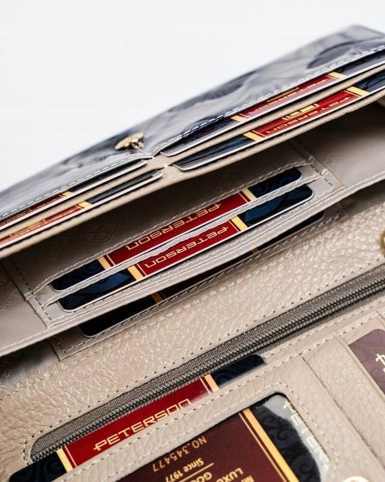 Portfel, srebrno-niebieski, skórzany, RFID, Peterson