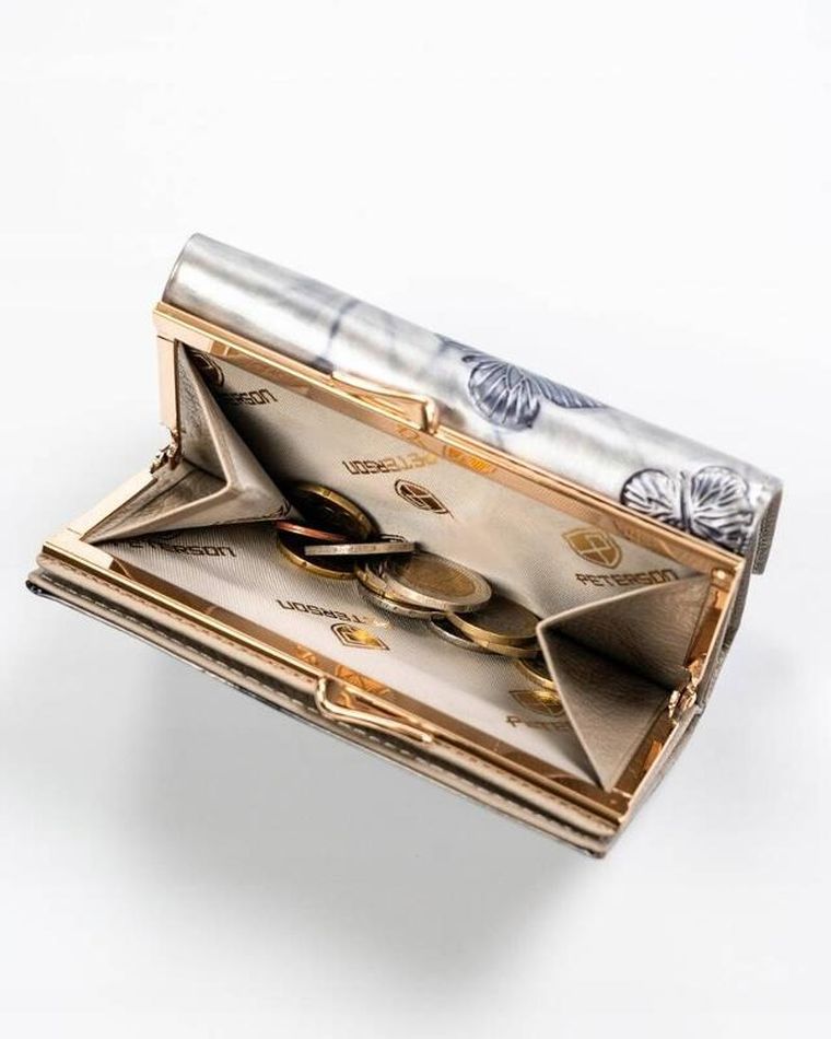 Portfel, srebrno-niebieski, skórzany, RFID, Peterson