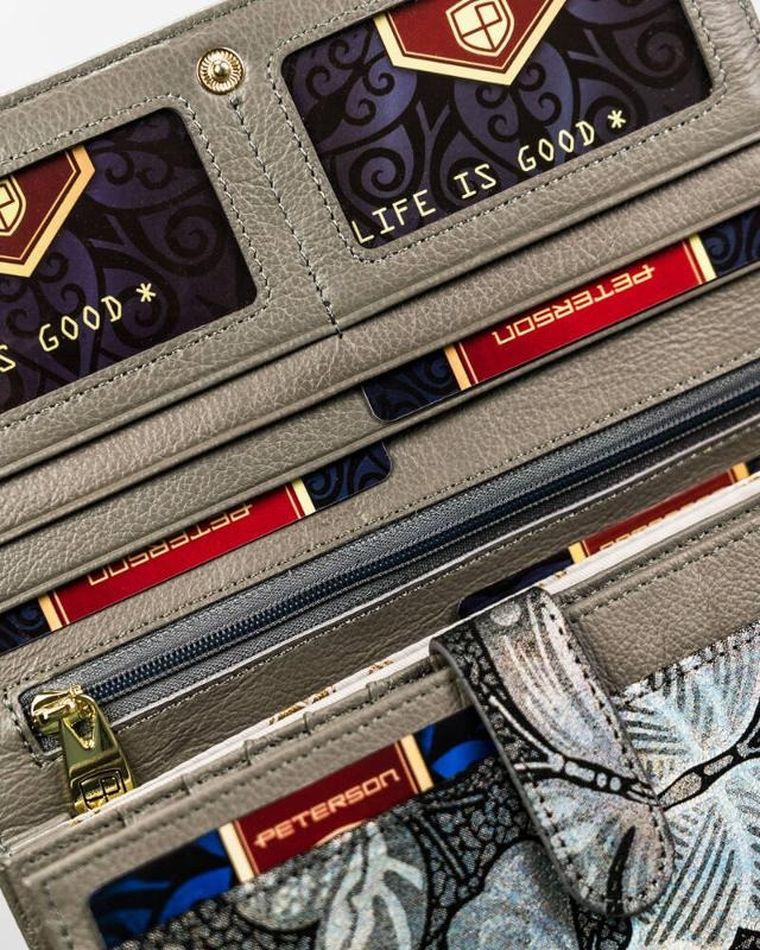 Portfel, szary, skórzany, Peterson