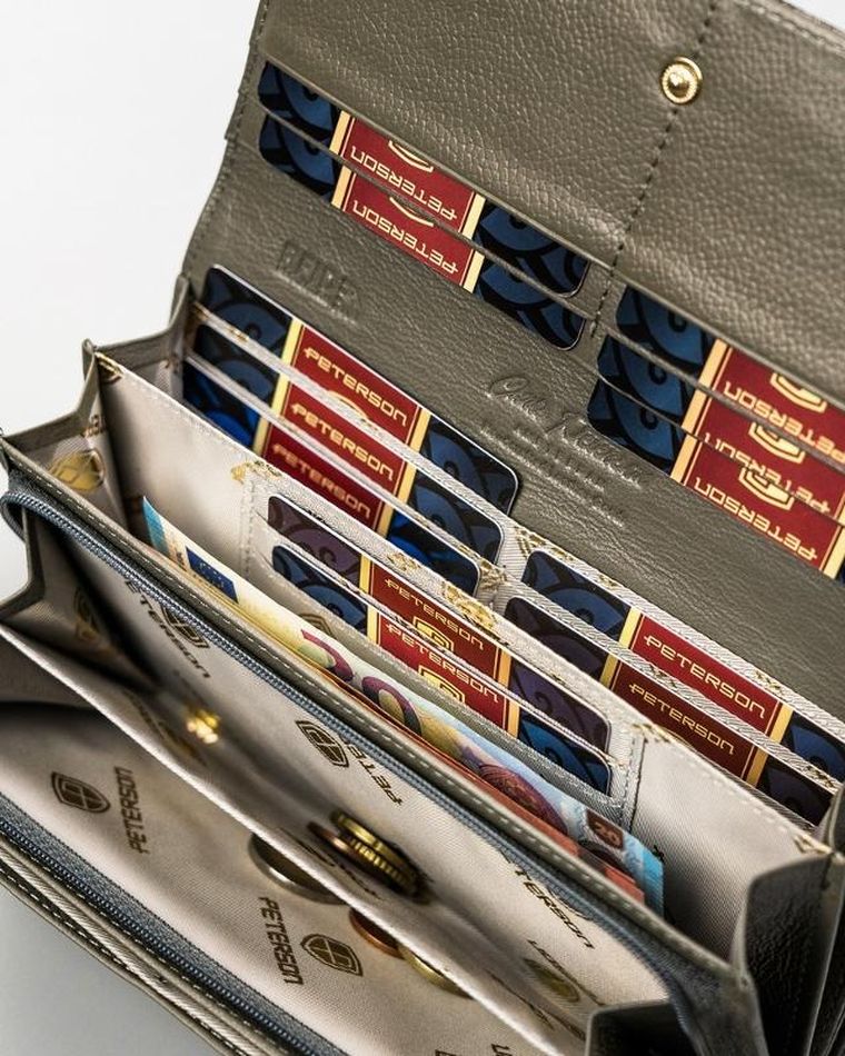 Portfel, szary, skórzany, Peterson