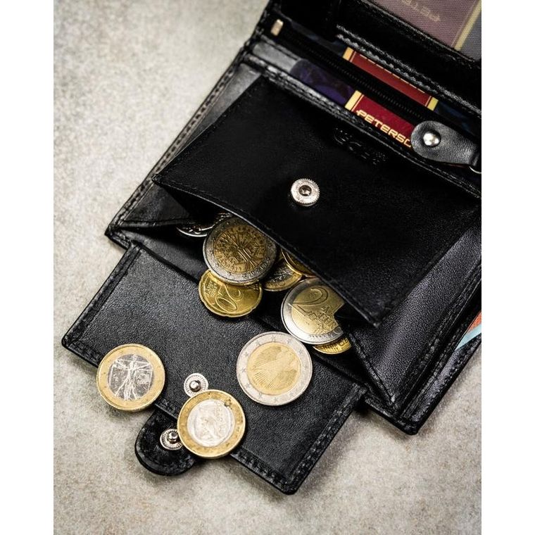 Portfel z brelokiem, czarny, skórzany, Peterson