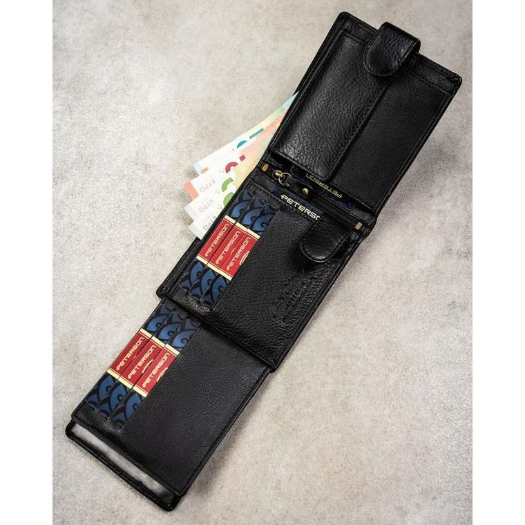 Portfel z brelokiem, czarny, skórzany, Peterson