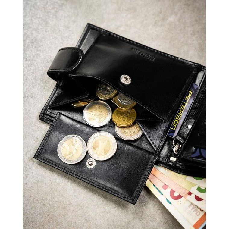 Portfel z brelokiem, czarny, skórzany, Peterson