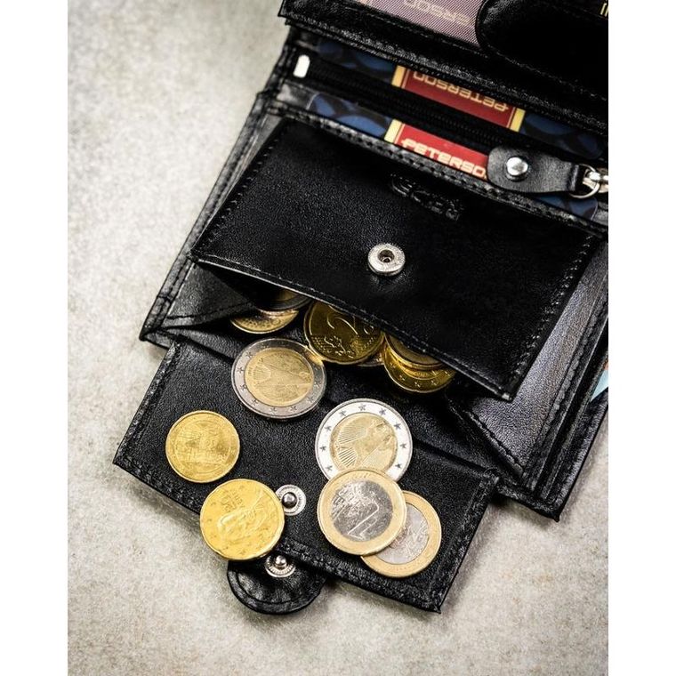 Portfel z brelokiem, czarny, skórzany, Peterson