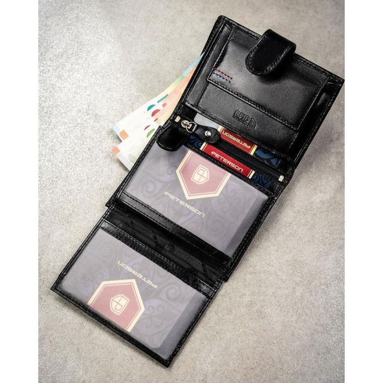 Portfel z brelokiem, czarny, skórzany, Peterson