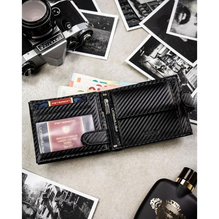 Portfel z brelokiem, czarny, skórzany, Peterson