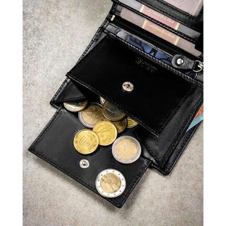 Portfel z brelokiem, czarny, skórzany, Peterson