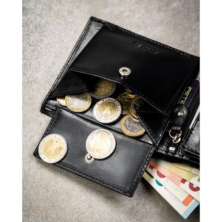 Portfel z brelokiem, czarny, skórzany, Peterson