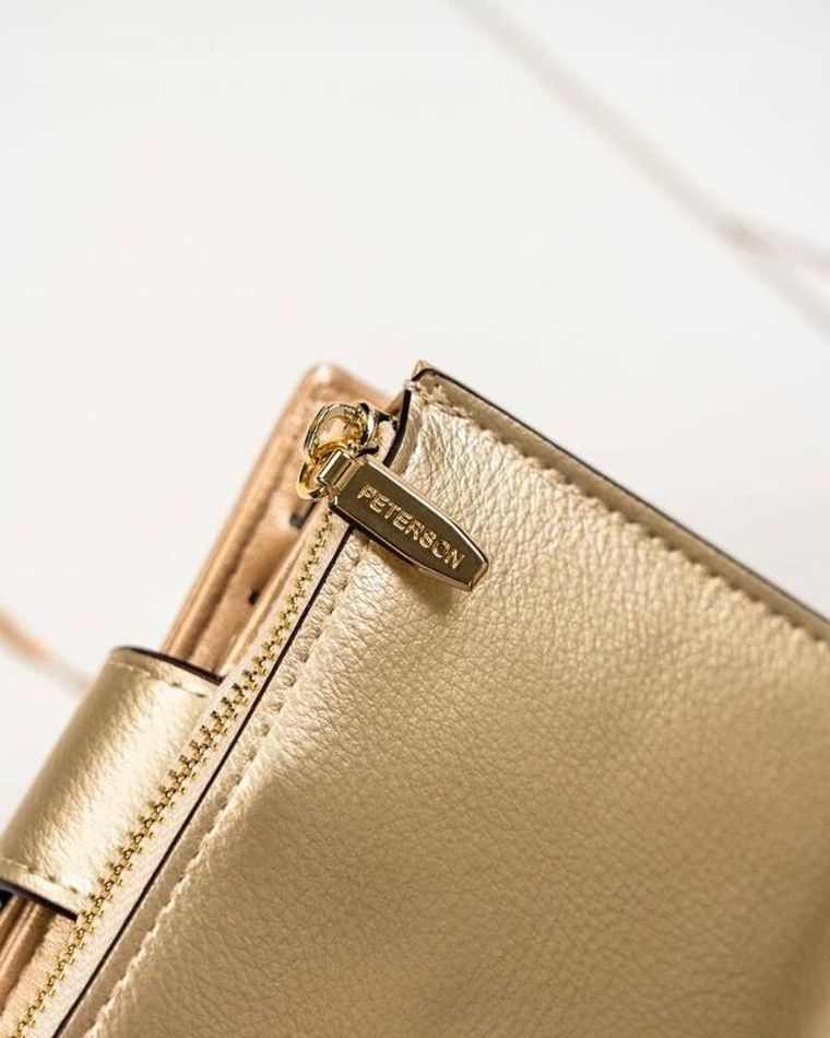 Portfel, złoty, skóra ekologiczna, Peterson