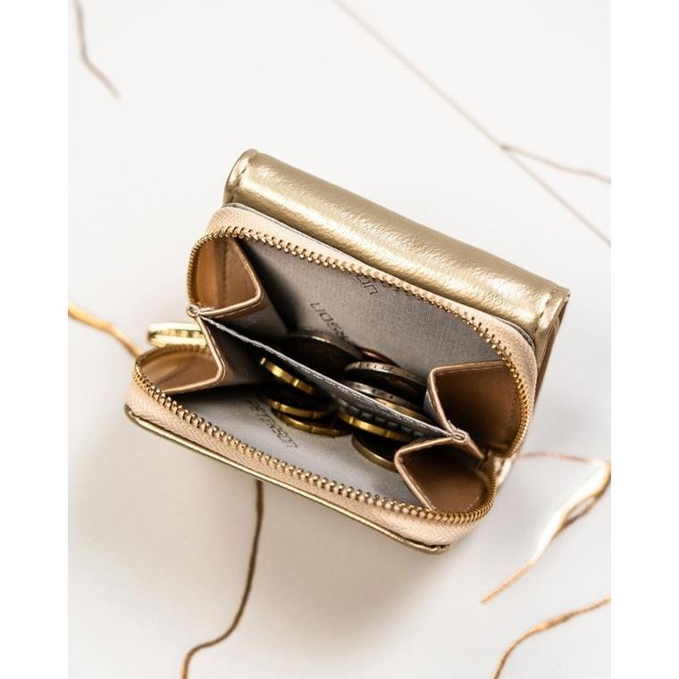 Portfel, złoty, skórzany, RFID, Peterson