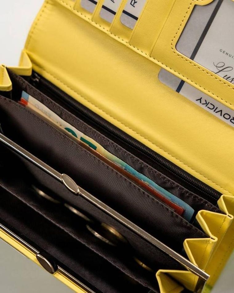 Portfel, żółty, skóra ekologiczna, RFID, Cavaldi