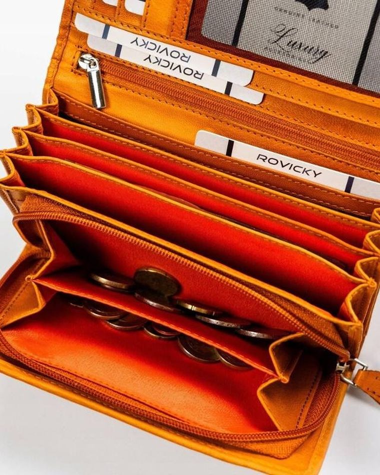 Portfel, żółty, skórzany, RFID, Rovicky