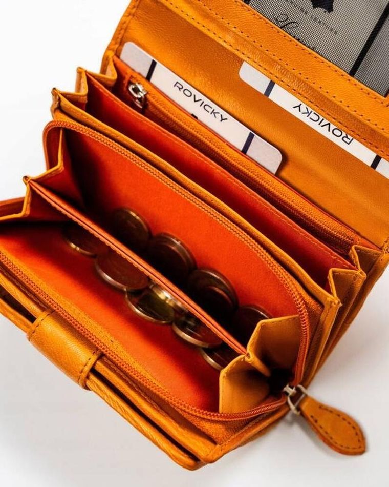 Portfel, żółty, skórzany, RFID, Rovicky