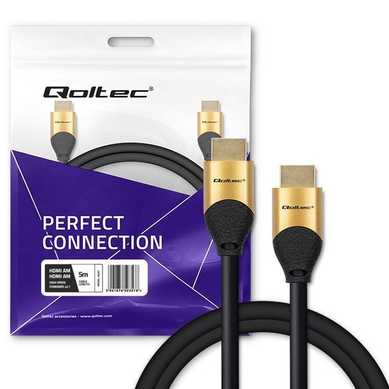 Qoltec, kabel HDMI V2.1 Ultra High Speed, czarny, 8K, 60 Hz, 26 AWG, 5 m