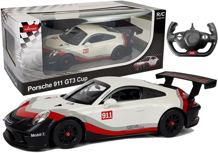 Rastar, Porsche 911 GT3 CUP, pojazd zdalnie sterowany, biały, 1:14