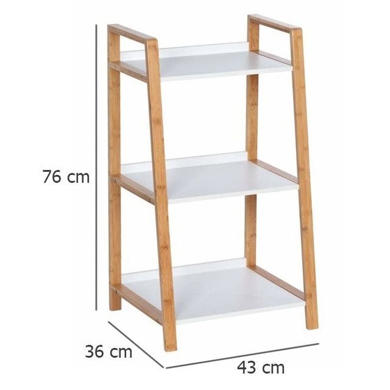 Regał trzypoziomowy, Finja, biały z elementami bambusa