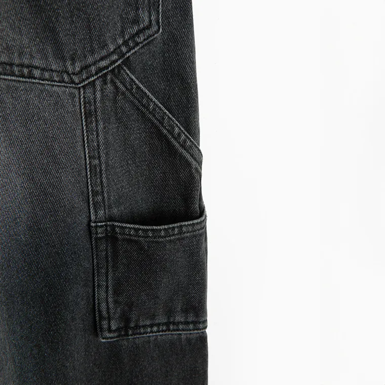 Regulowane grafitowe jeansy unisex o kroju super baggy NOWEAR