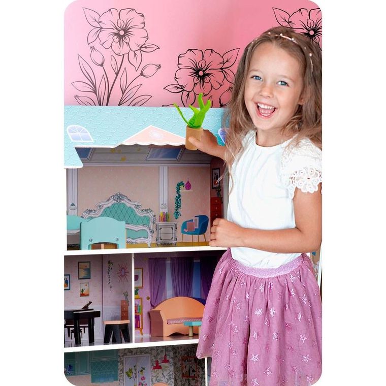 Ricokids, drewniany domek dla lalek, 3-piętrowy
