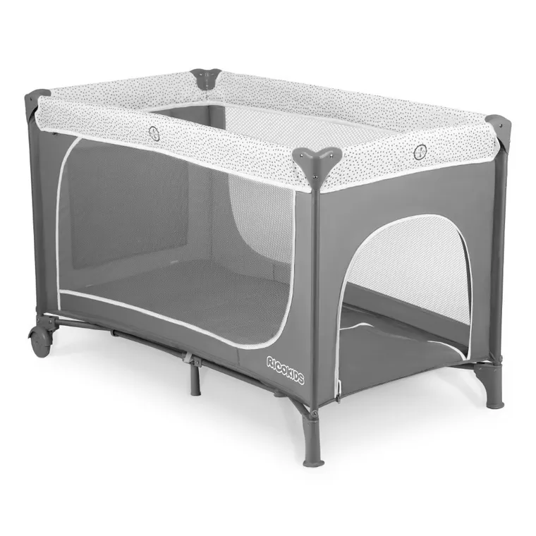 Ricokids, łóżeczko turystyczne z materacem i torbą, jasnoszare