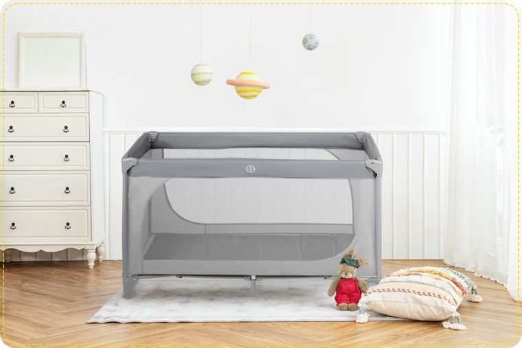 Ricokids, łóżeczko turystyczne, z materacem i torbą, jasnoszare
