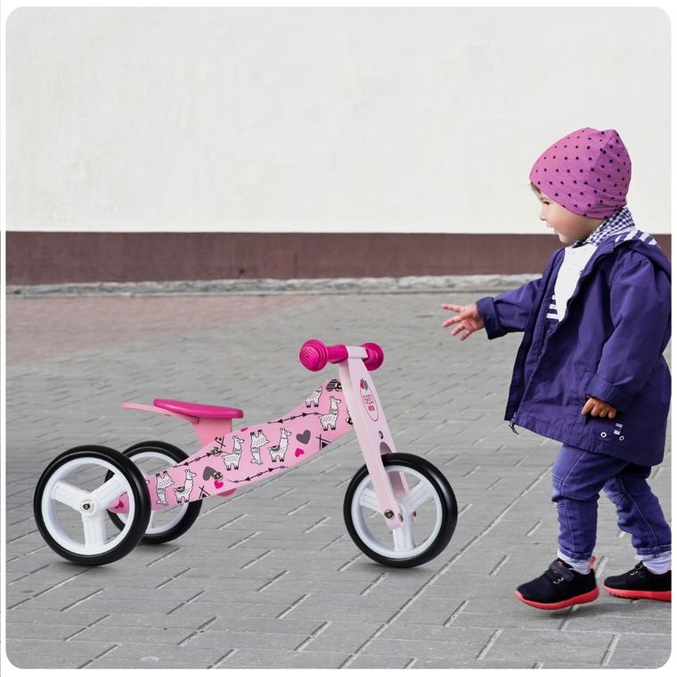 Ricokids, rowerek biegowy, trójkołowy, drewniany, różowy