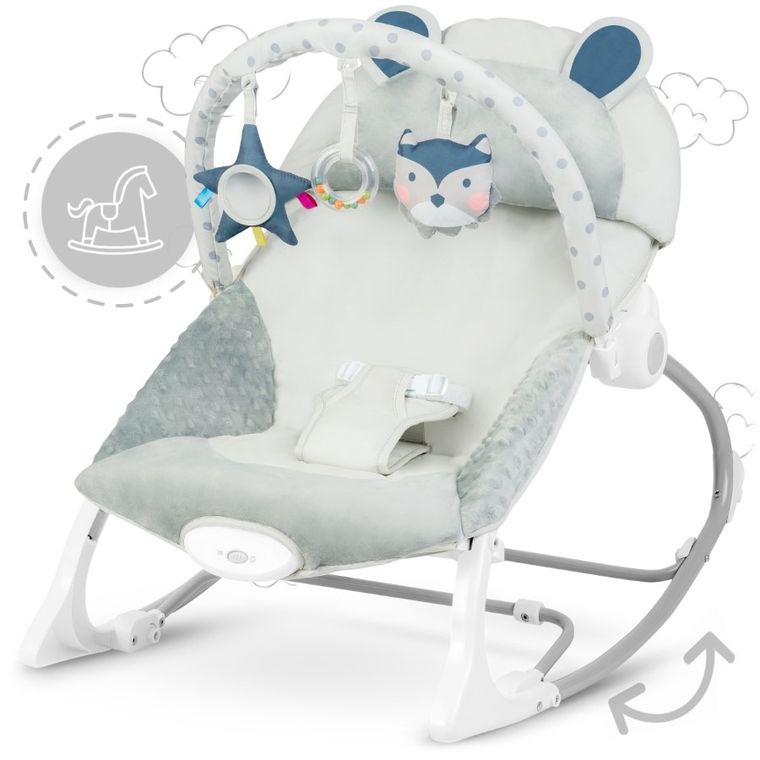 Ricokids, wielofunkcyjny leżaczek bujaczek, minky, jasny szary