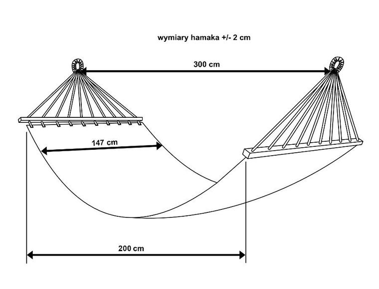 Royokamp, Etno, hamak ogrodowy z drążkiem, 2 osobowy, czarno-biały, 200-147 cm